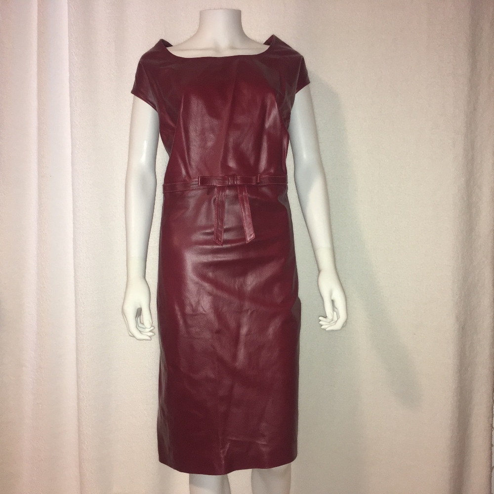 🔥FS🔥 JESSICA LONDON RED LEATHER SLEEVELESS DRESS